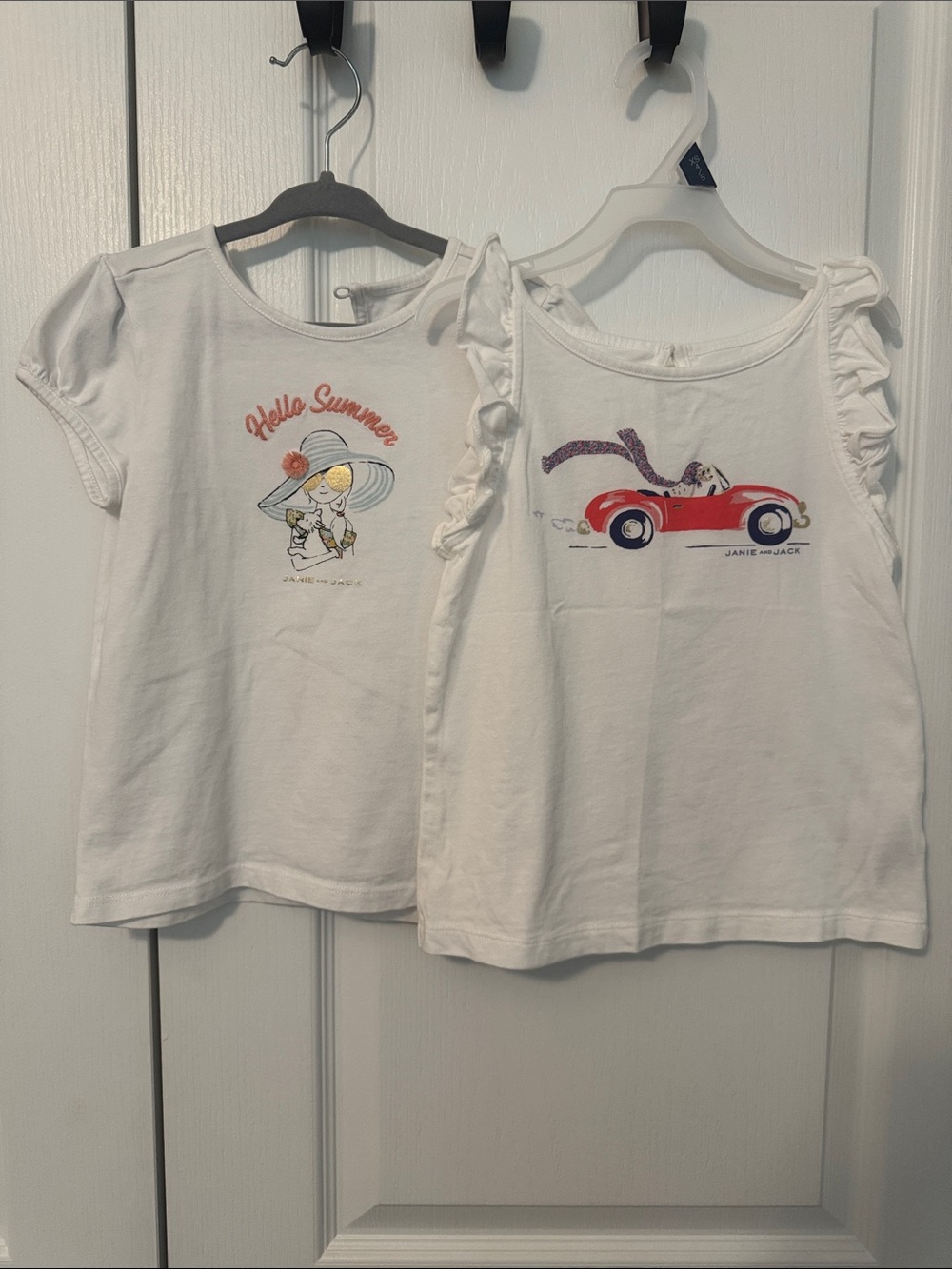 Janie and Jack White Girls 6T Graphic Top Hello Summer & Red Car w/ Dog Driving